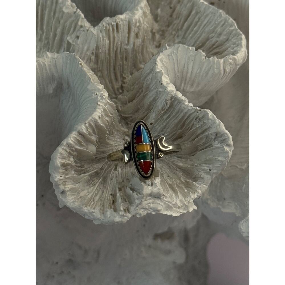 Colorful Native American 925 Sterling Silver Multi Gemstone Ring Size 5 - Picture 3 of 7